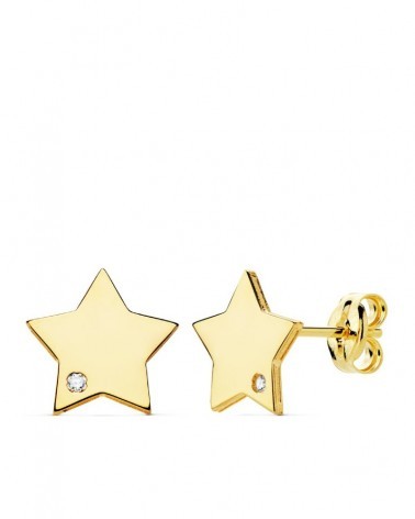 Pendientes oro 18k estrella circonita 8x8mm
