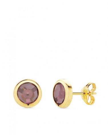 Pendientes oro 18k amatista 6,5mm cierre presión