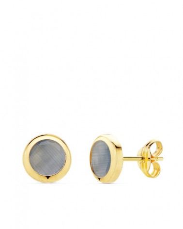 Pendientes oro 18k chatón piedra azul 6,5 mm