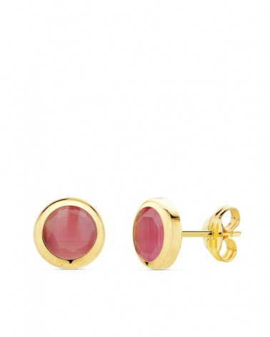 Pendientes oro 18k rosa piedra color rosa 6,5mm