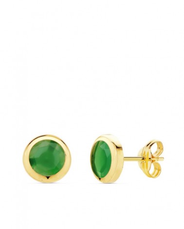 Pendientes oro 18k chatón piedra verde 6,5 mm