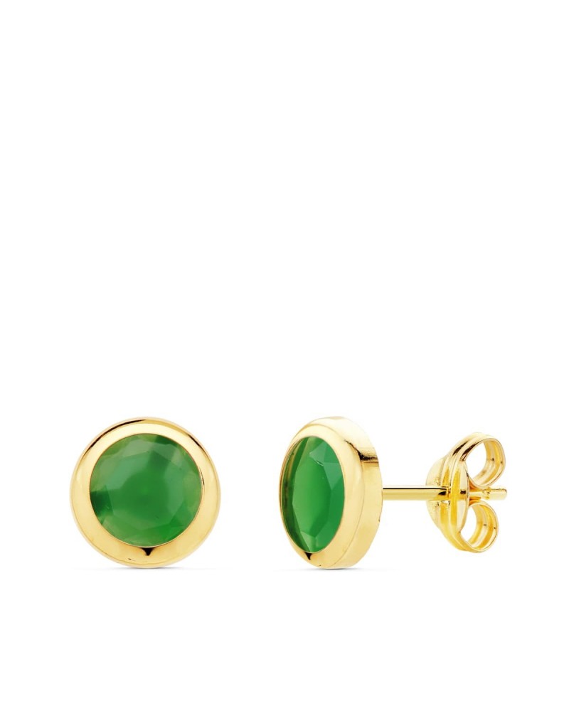 Pendientes oro 18k chatón piedra verde 6,5 mm