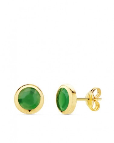 Pendientes oro 18k chatón piedra verde 6,5 mm