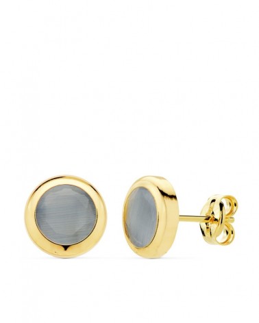 Pendientes oro 18k piedra azul chatón 8,5mm