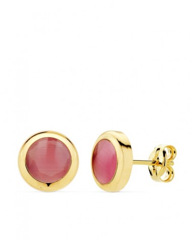 Pendientes oro rosa 18k chatón piedra rosa 8,5 mm