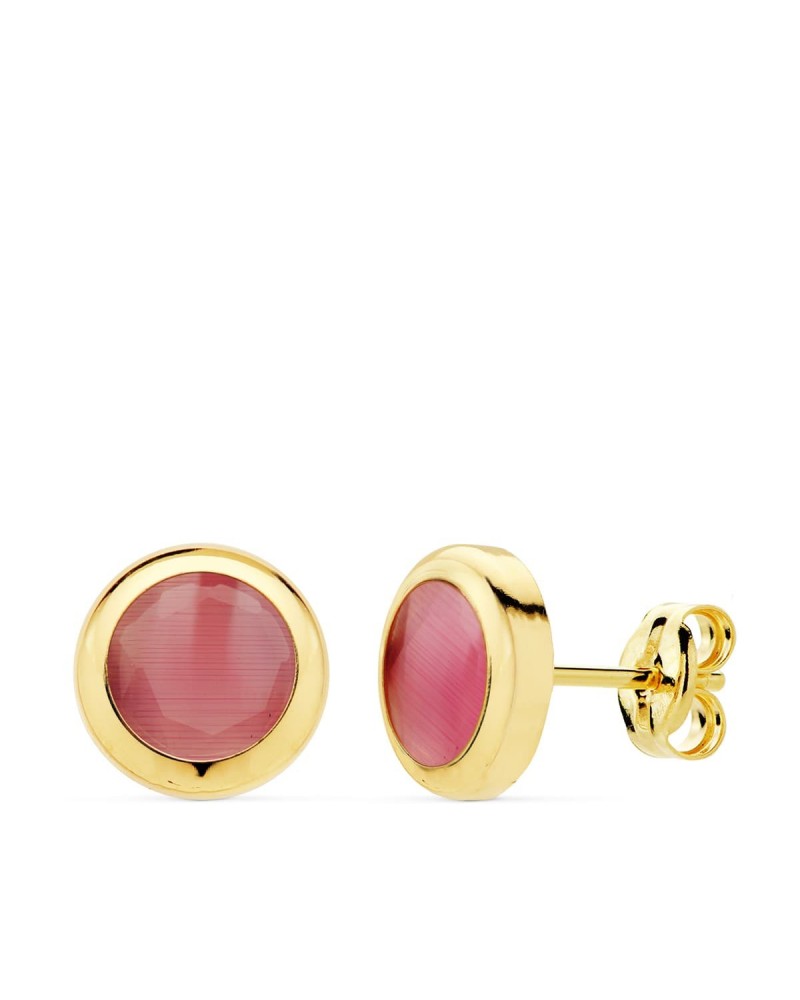 Pendientes oro rosa 18k chatón piedra rosa 8,5 mm