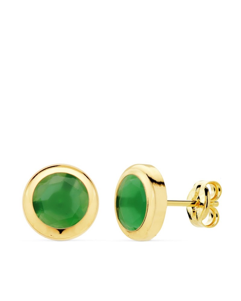 Pendientes oro 18k chatón piedra verde 8,5mm