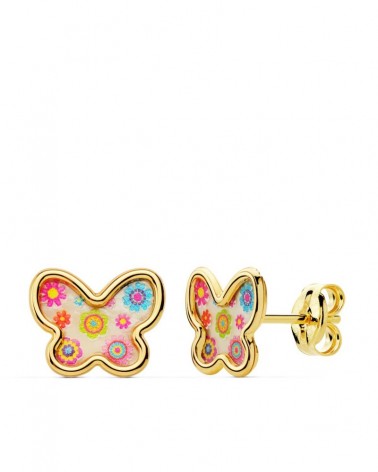 Pendientes oro 18k mariposa nácar multicolor 9x7 mm