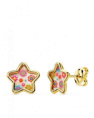 Pendientes oro 18k estrella nácar multicolor 8mm