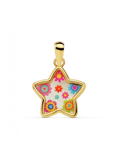 Colgante oro 18k estrella nácar multicolor 13x13mm
