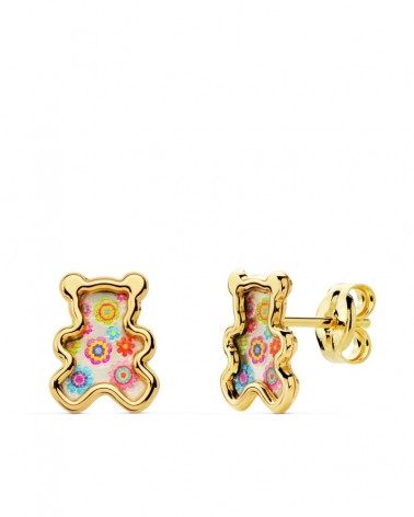 Pendientes oro 18k osito nácar colores 8x6,5 mm