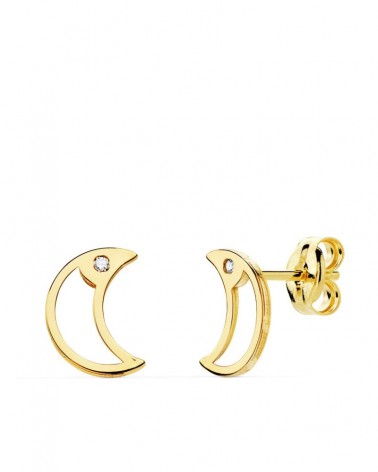 Pendientes oro 18k luna circonita 8x6 mm