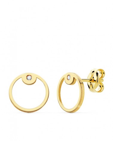 Pendientes oro 18k redondos circonita 8mm cierre presión