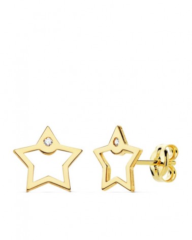 Pendientes oro 18k estrella circonita 8x8 mm