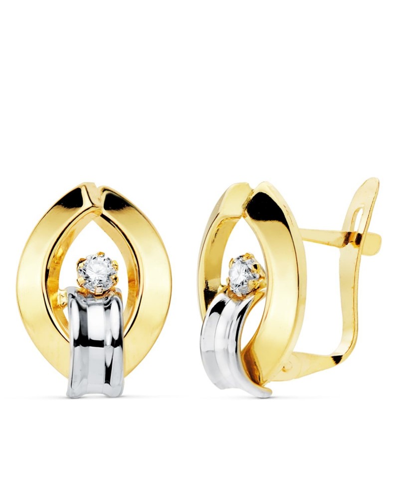 Pendientes oro 18k bicolor circonita cierre catalán