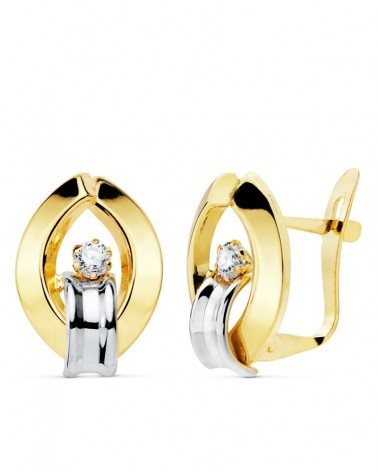 Pendientes oro 18k bicolor circonita cierre catalán