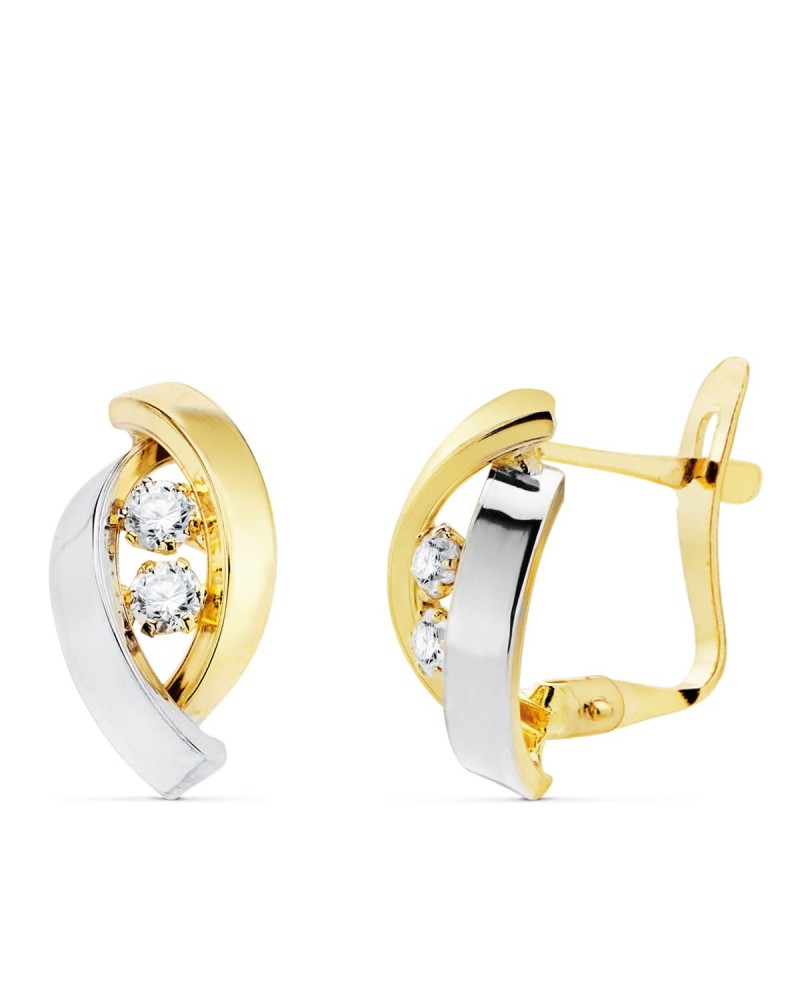 Pendientes oro 18k bicolor circonita cierre catalán