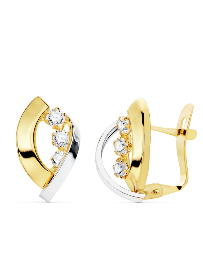 Pendientes oro 18k bicolor circonita cierre catalán