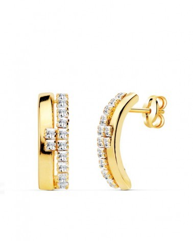 Pendientes oro 18k amarillo bandas circonita 14x4,5mm