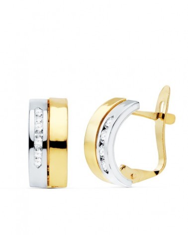 Pendientes oro 18k bicolor circonitas carril catalán