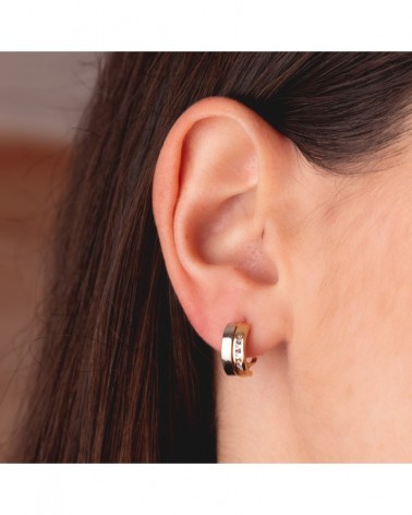 Pendientes oro 18k bicolor circonitas carril catalán