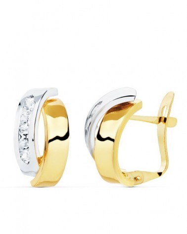 Pendientes oro 18k bicolor circonita cierre catalán