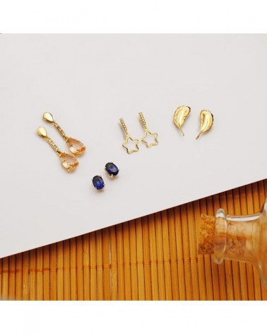 Pendientes oro 18k estrella colgante circonita 17x8 mm