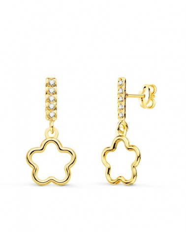 Pendientes oro 18k colgantes estrella circonita 18x8mm