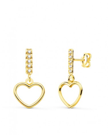 Pendientes oro 18k corazón circonita colgantes