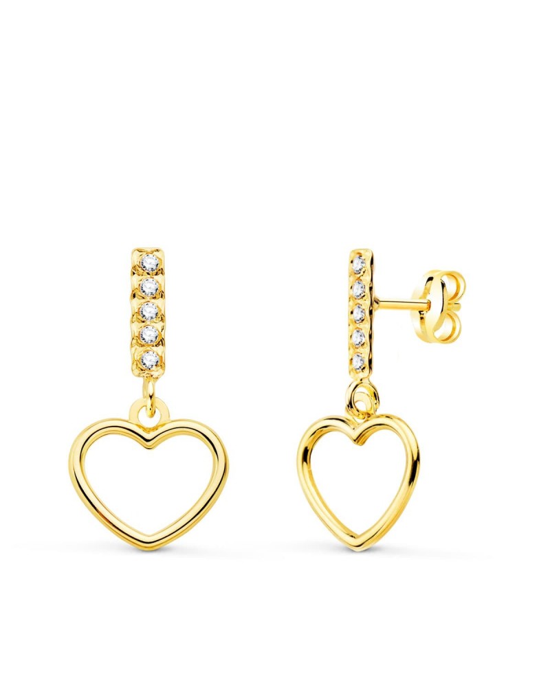 Pendientes oro 18k corazón circonita colgantes