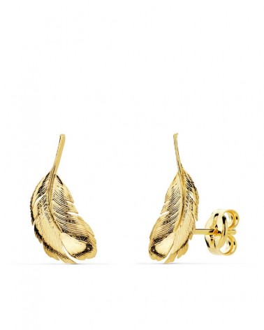 Pendientes oro 18k pluma texturizada cierre presión