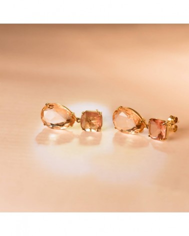 Pendientes oro 18k largos piedras color 24x10mm