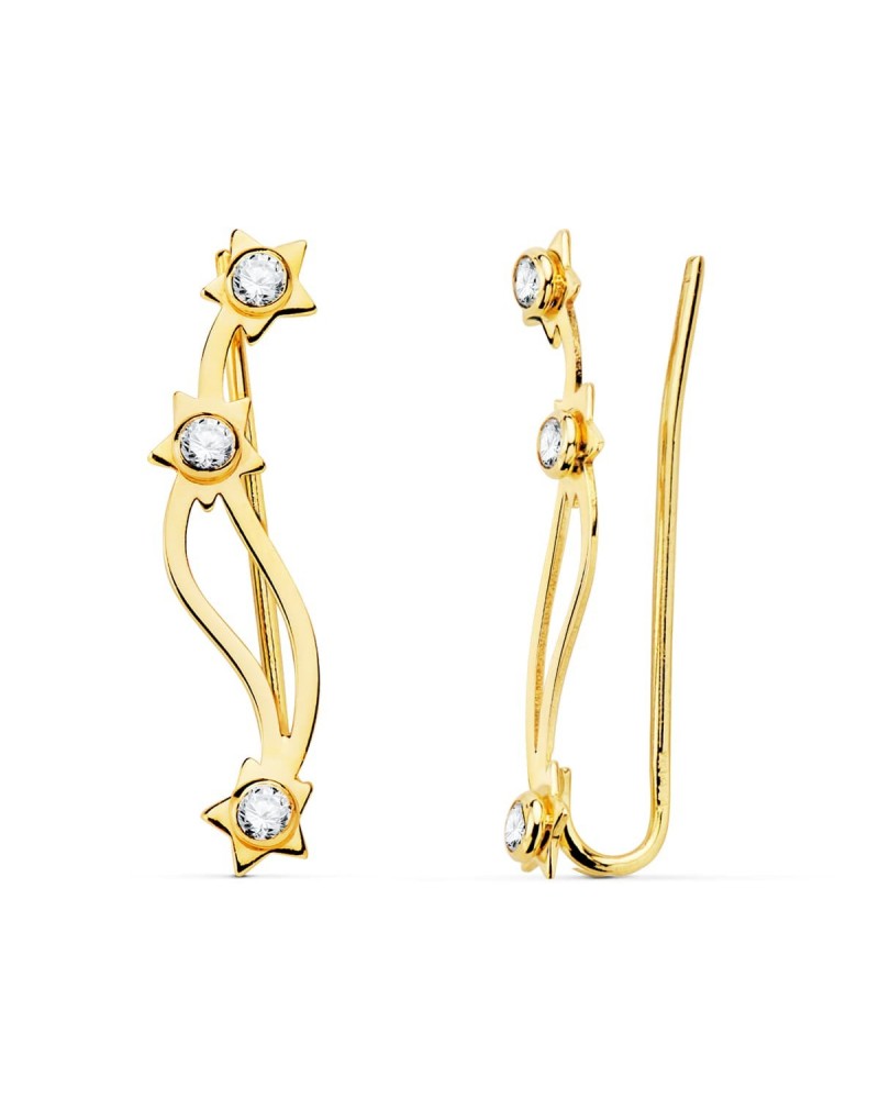 Pendientes oro 18k trepadores estrellas circonitas