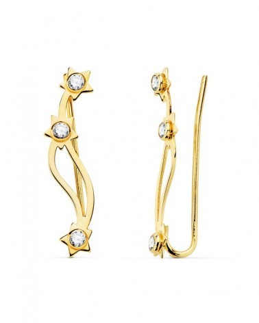 Pendientes oro 18k trepadores estrellas circonitas