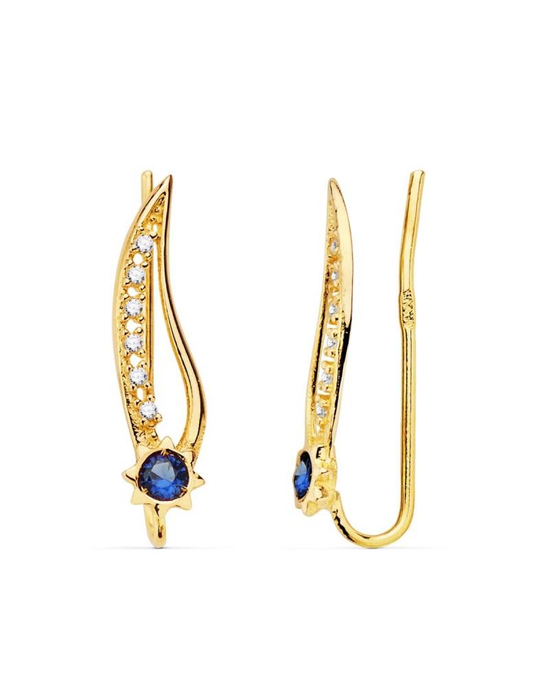 Pendientes oro 18k trepadores circonitas azul 19mm