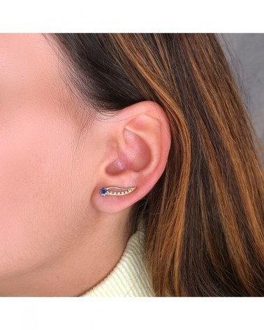 Pendientes oro 18k trepadores circonitas azul 19mm