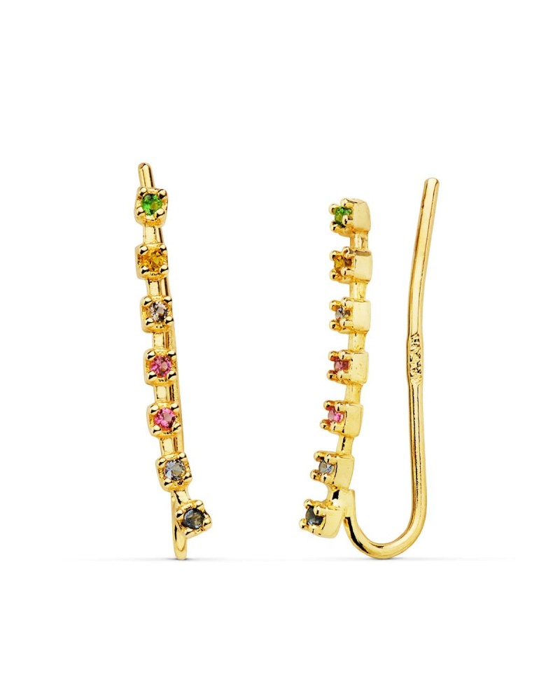 Pendientes trepadores oro 18k piedras multicolor