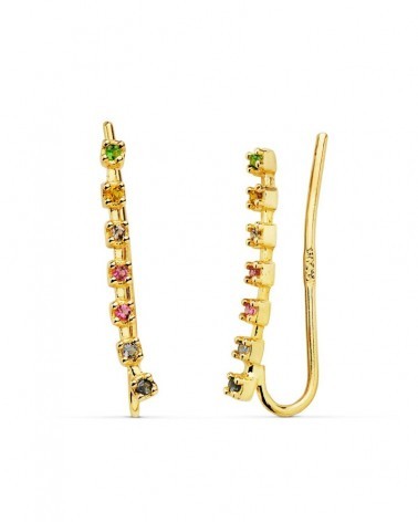 Pendientes trepadores oro 18k piedras multicolor