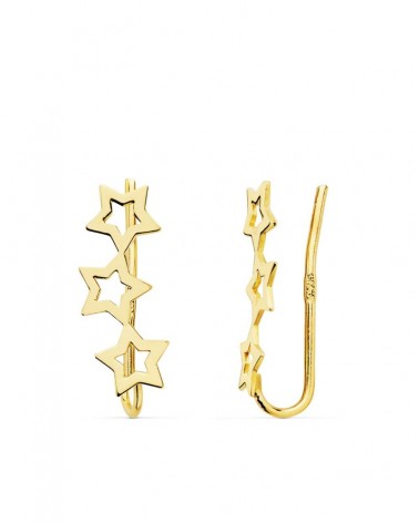 Pendientes oro 18k trepadores tres estrellas