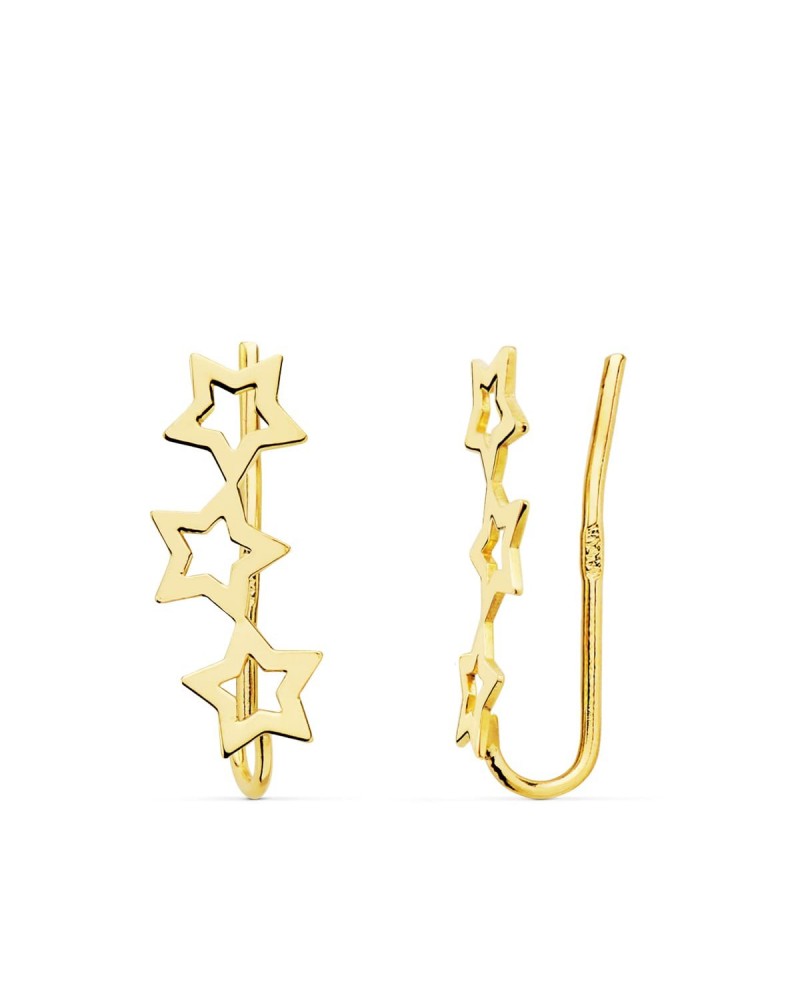 Pendientes oro 18k trepadores tres estrellas