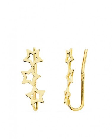 Pendientes oro 18k trepadores tres estrellas