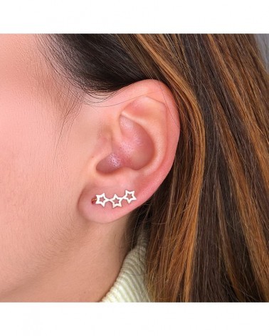 Pendientes oro 18k trepadores tres estrellas