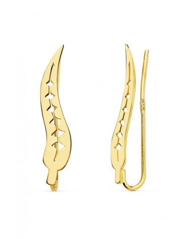 Pendientes oro 18k trepadores hoja calada 22mm
