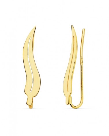 Pendientes oro 18k amarillo trepadores hoja 21x5 mm