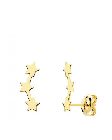 Pendientes trepadores oro 18k estrellas 12x3 mm