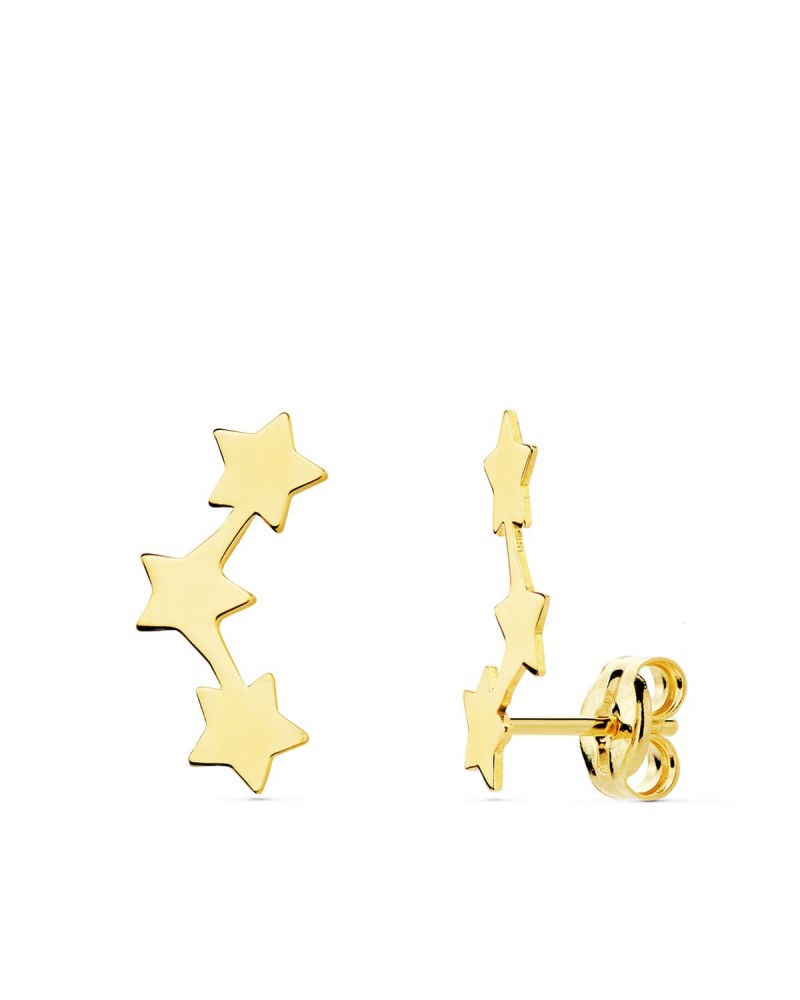 Pendientes oro 18k amarillo trepadores estrellas 13x4mm