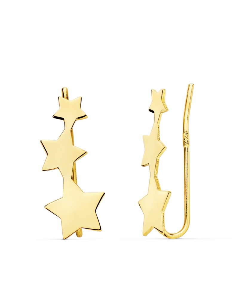 Pendientes oro 18k trepadores estrellas 16x7mm