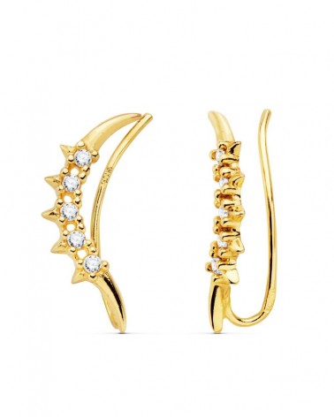Pendientes oro 18k trepadores estrellas circonitas