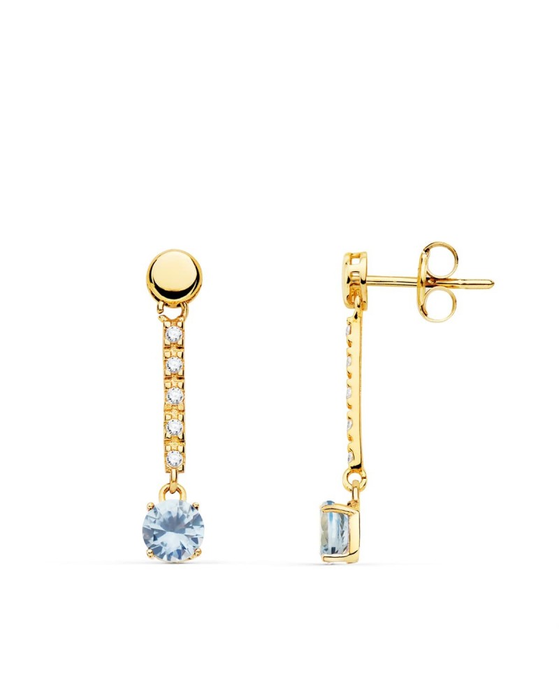Pendientes oro 18k aguamarina circonitas 25mm