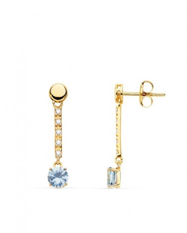 Pendientes oro 18k aguamarina circonitas 25mm